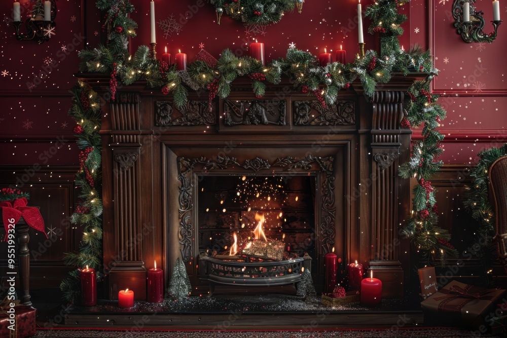 Cozy Fireplace with Festive Mantle Decorated for the Holidays
Cozy Fireplace with Festive Mantle Decorated for the Holidays