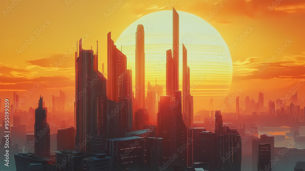 Abstract futuristic landscape with the city of the future, meta universe. futuristic city, sunset. planet. 3d illustration. Futuristic City. Illustration Abstract futuristic landscape with the city of the future, meta universe. futuristic city, sunset. planet. 3d illustration. Futuristic City. Illustration