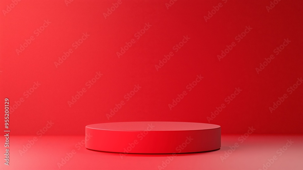A sleek 3D empty podium with ample space on top, set against a vibrant red background, perfect for showcasing bold advertising messages A sleek 3D empty podium with ample space on top, set against a vibrant red background, perfect for showcasing bold advertising messages