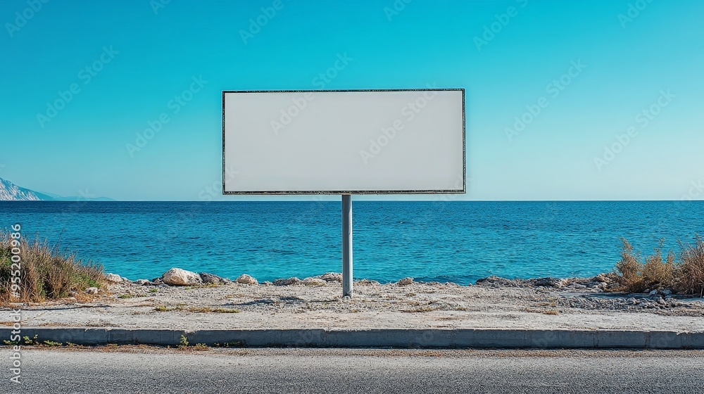 Minimalist Road Sign Against Blue Ocean Under Clear Sky Minimalist Road Sign Against Blue Ocean Under Clear Sky