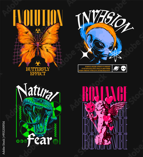 Streetwear t shirt design bundle, streetwear graphic vector set,  brutalism graphic t-shirt, urban street style vector set, streetwear clothing design for print