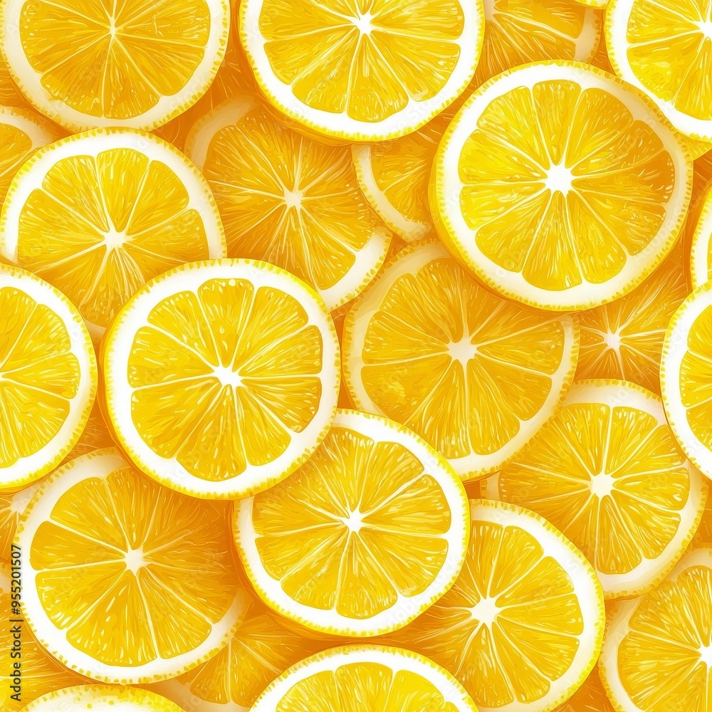 Geometric lemon slice pattern, bright yellow rounds with a crisp white background, clean and fresh look Geometric lemon slice pattern, bright yellow rounds with a crisp white background, clean and fresh look