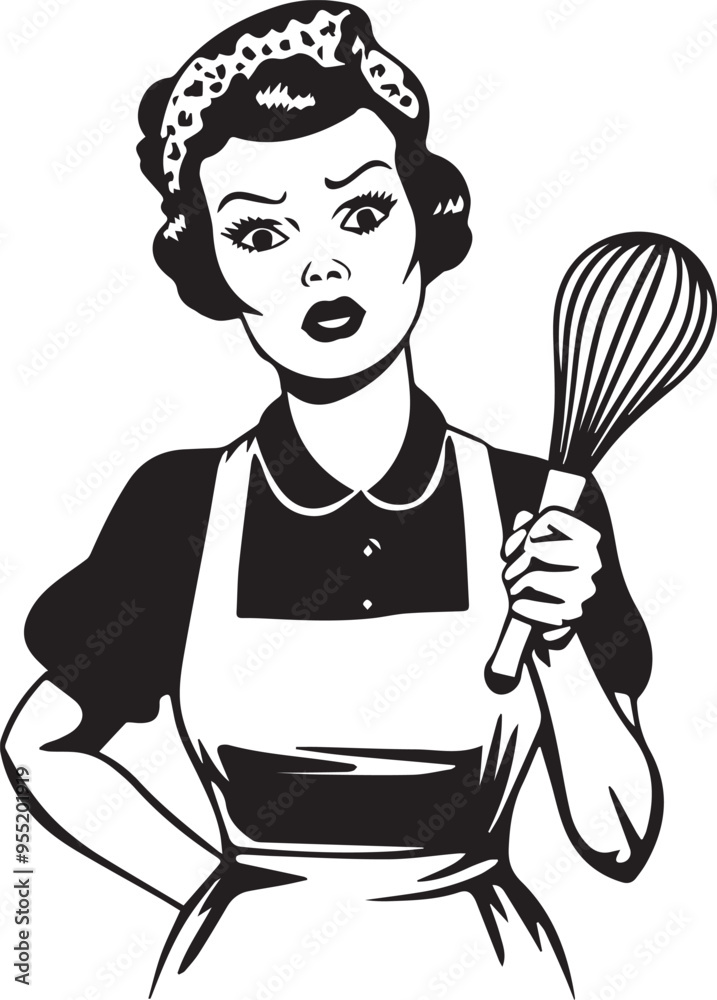 retro illustration of a woman with a whisk retro illustration of a woman with a whisk