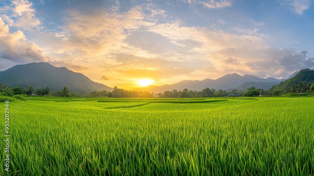 Sunset over Rice Paddy Fields Sunset over Rice Paddy Fields