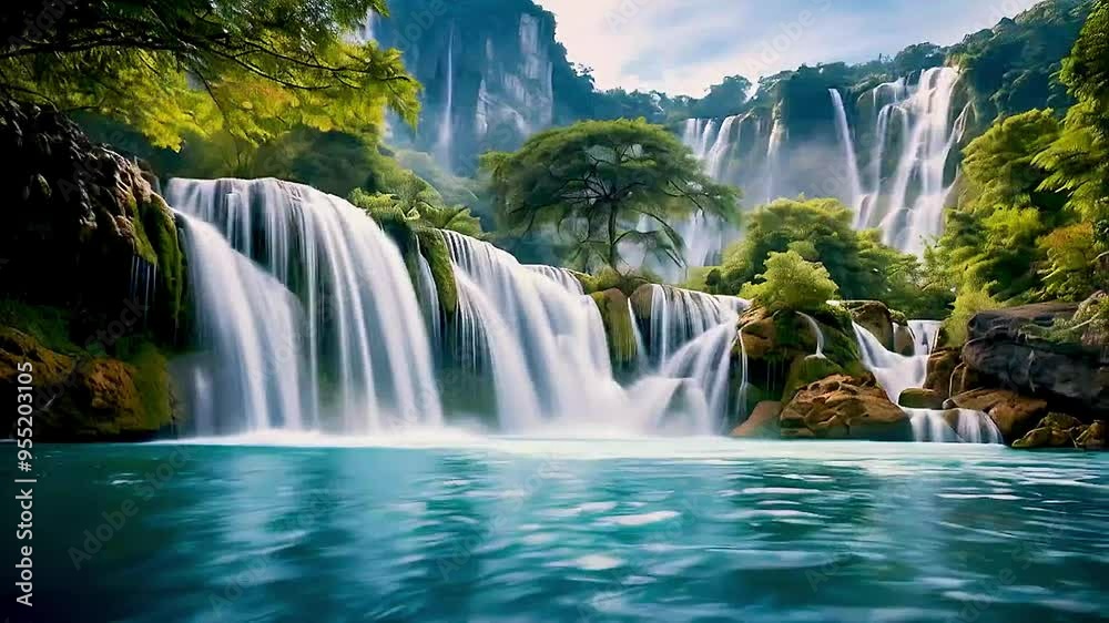 a waterfall and a lake a waterfall and a lake
