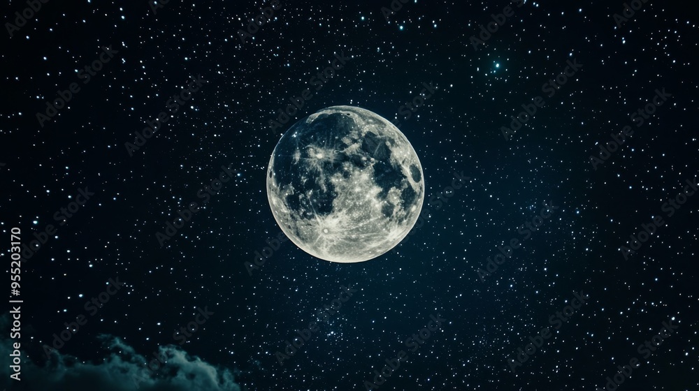 Fototapeta premium The image of the dark sky is decorated with many stars and the moon 
