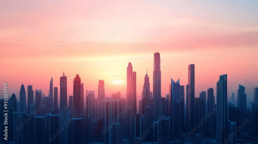 Cityscape Silhouette with Sunset Glow Cityscape Silhouette with Sunset Glow