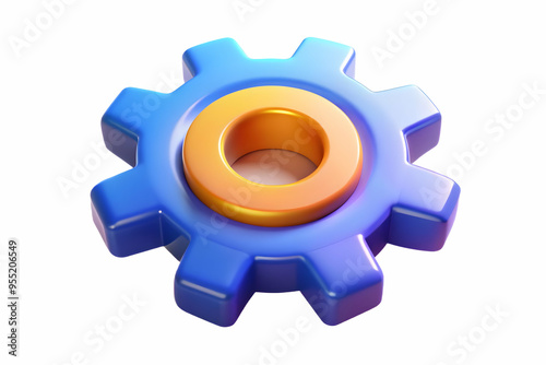 3D Glowing Abstract Gear Mechanism Illustrating Process Automation in Operational Management - Dynamic Image of Digital Gear with Motion Blur on White Background