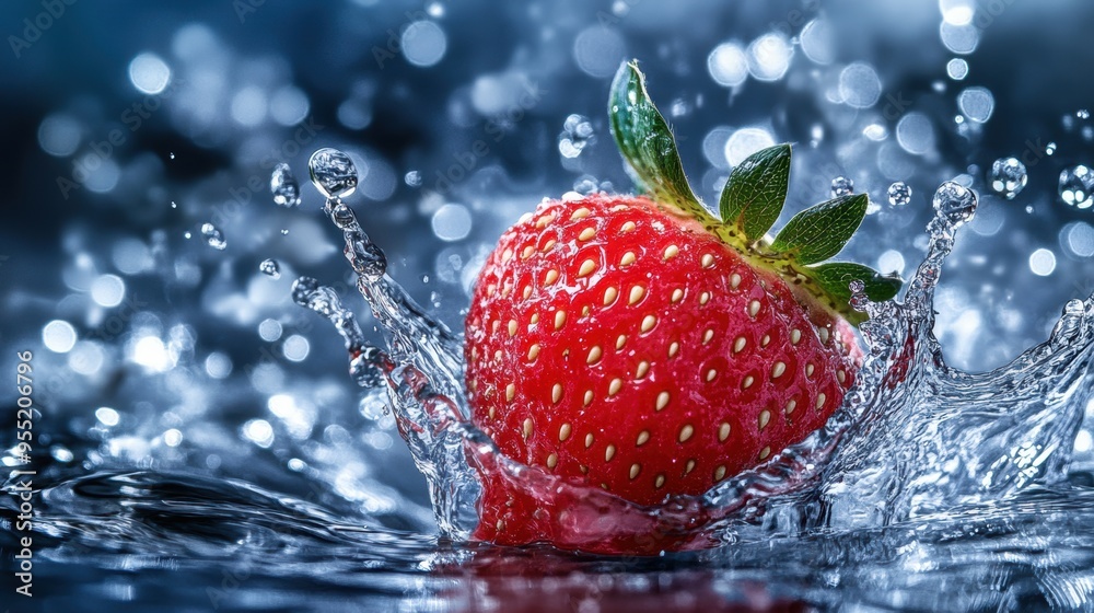 Refreshing Ripe Strawberry with Water Splash Refreshing Ripe Strawberry with Water Splash