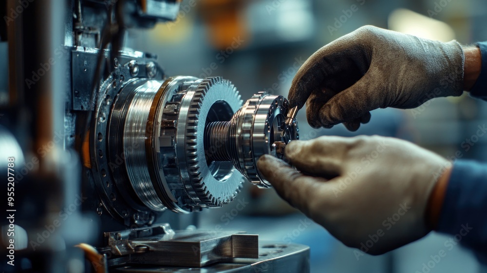 Industrial Machinist Working on a Complex Machine Industrial Machinist Working on a Complex Machine