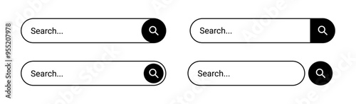 Search bar collection for ui ux design and web site in doodle style. Vector address and navigation form icons. Set of form templates for websites, isolated internet browser window models