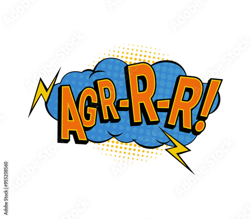 Agrrr expression for angry character or personage of comic book. Vector isolated cloud of thought bubble with emotions of irritation, annoyance, or impatience. Balloon with thunderbolts