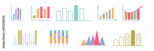 Data structured information, isolated set of information visualization for presentations or business reports. Vector presentation graphics templates, charts with growing progress tendency and success