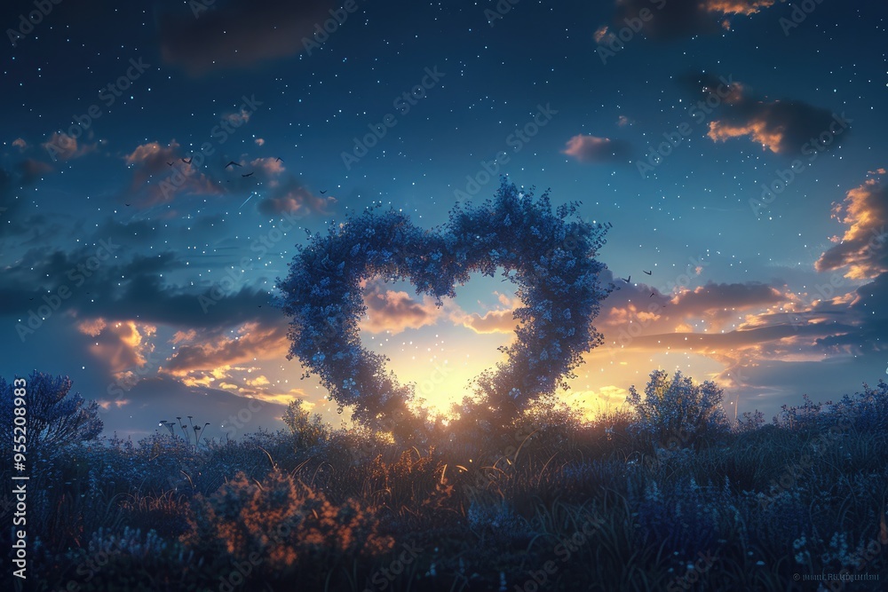 Light Trails Forming Heart Shapes in the Sky Romantic heart-shaped light trails painted