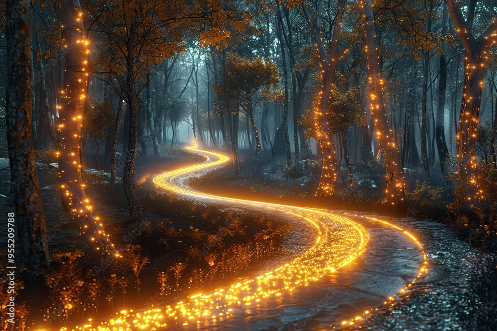 Light Trails in a Forest Glowing trails weaving through a dark Light Trails in a Forest Glowing trails weaving through a dark