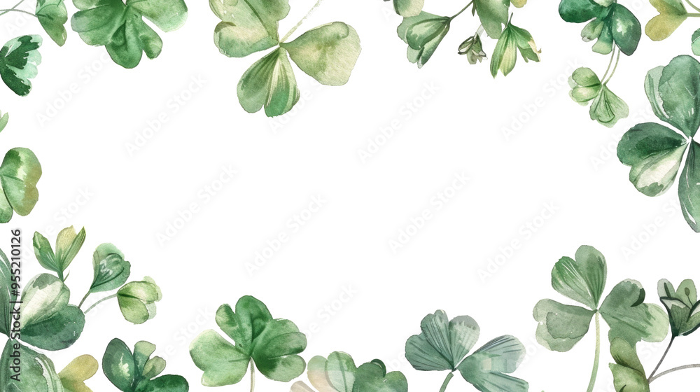 Clover frame, watercolor drawing on transparent background. Design for greeting card for St. Patrick's Day and other holidays, wedding invitation Clover frame, watercolor drawing on transparent background. Design for greeting card for St. Patrick's Day and other holidays, wedding invitation