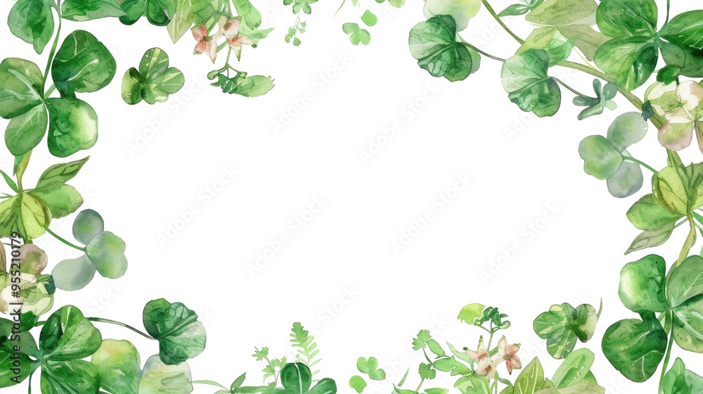 Clover frame, watercolor drawing on transparent background. Design for greeting card for St. Patrick's Day and other holidays, wedding invitation Clover frame, watercolor drawing on transparent background. Design for greeting card for St. Patrick's Day and other holidays, wedding invitation