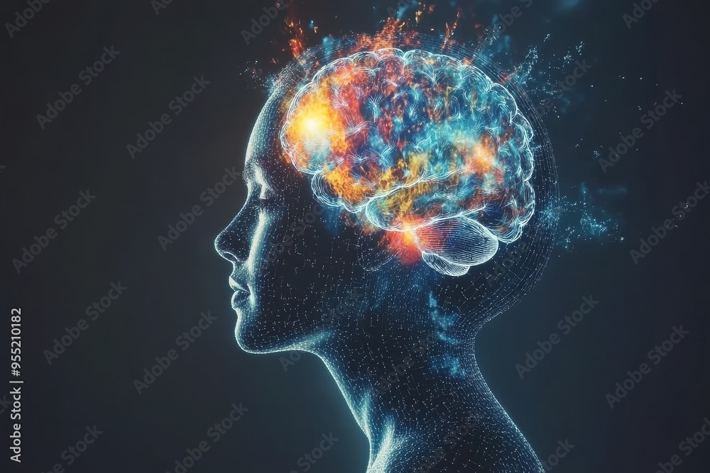 Collaborative brain activity creative Womans profile with an abstract brain representing the power of imagination creativity and intellectual exploration Collaborative brain activity creative Womans profile with an abstract brain representing the power of imagination creativity and intellectual exploration