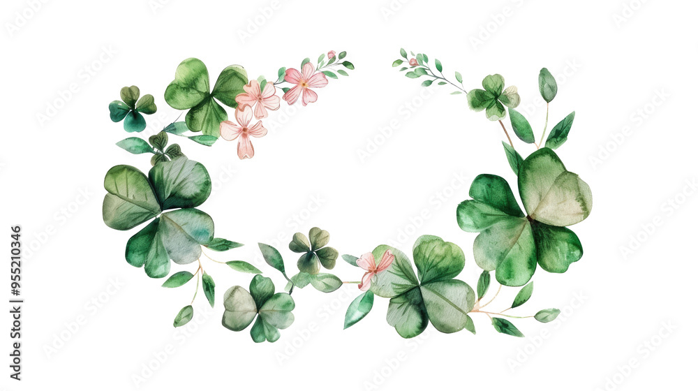 Obraz premium Clover frame, watercolor drawing on transparent background. Design for greeting card for St. Patrick's Day and other holidays, wedding invitation