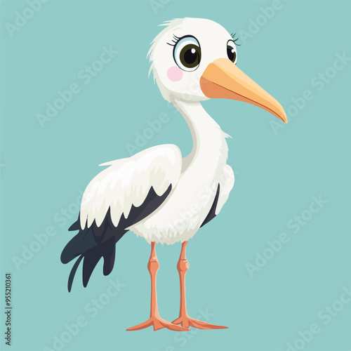 Cute Stork Bird Illustration Funny Cartoon Kawaii Vector