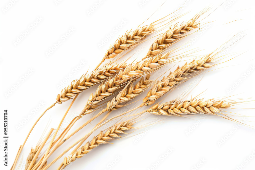 A bundle of golden wheat stalks isolated on a white background, symbolizing agriculture, harvest, and natural produce. A bundle of golden wheat stalks isolated on a white background, symbolizing agriculture, harvest, and natural produce.