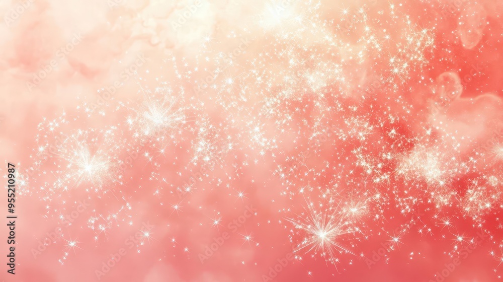 Soft pastel coral background with delicate star clusters and a clear space for text along the bottom Soft pastel coral background with delicate star clusters and a clear space for text along the bottom