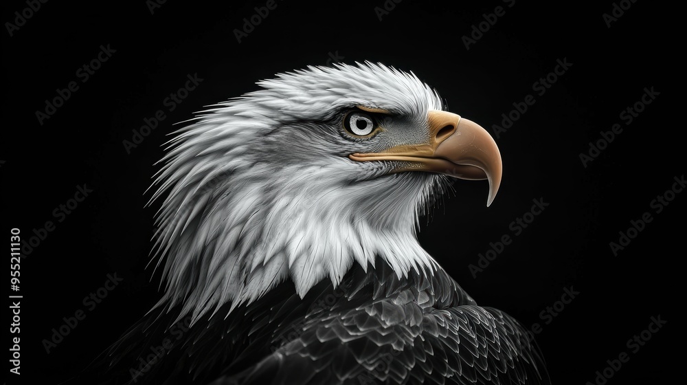 Breathtaking portrait of a majestic bald eagle, its sharp beak and piercing gaze embodying the essence of strength and freedom Breathtaking portrait of a majestic bald eagle, its sharp beak and piercing gaze embodying the essence of strength and freedom