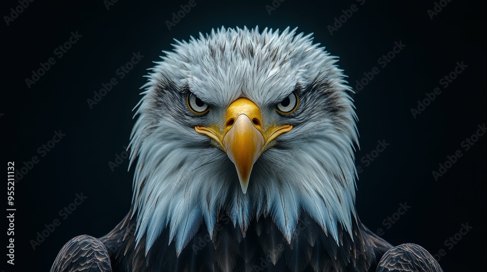 Breathtaking portrait of a majestic bald eagle, its sharp beak and piercing gaze embodying the essence of strength and freedom Breathtaking portrait of a majestic bald eagle, its sharp beak and piercing gaze embodying the essence of strength and freedom