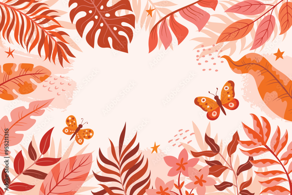 Floral background with leaves in boho style Floral background with leaves in boho style