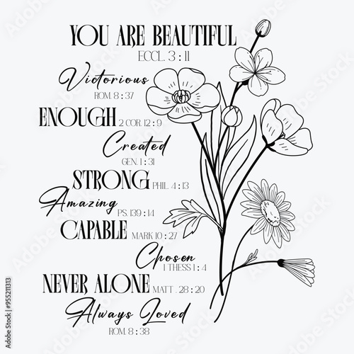 You are beautiful Worthy Capable Svg, Boho Self Love Svg, Motivational Quotes Svg, Bible Verse svg, Floral Religious Quote svg, God Svg Png