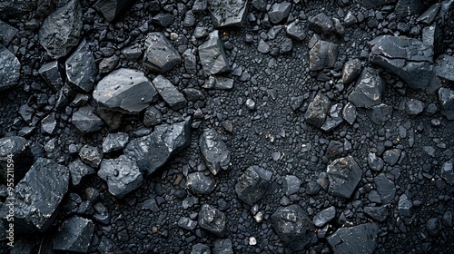 Black Rocks and Gravel Surface Close-Up