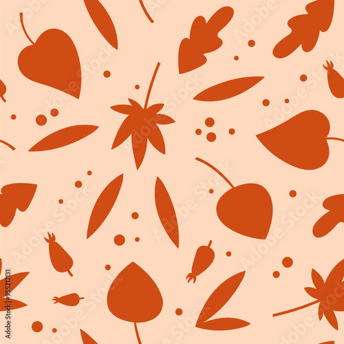 Seamless pattern with autumn leaves. Flat autumn background. Fall season decoration. Vector. Good for printing fabrics, textiles, paper.