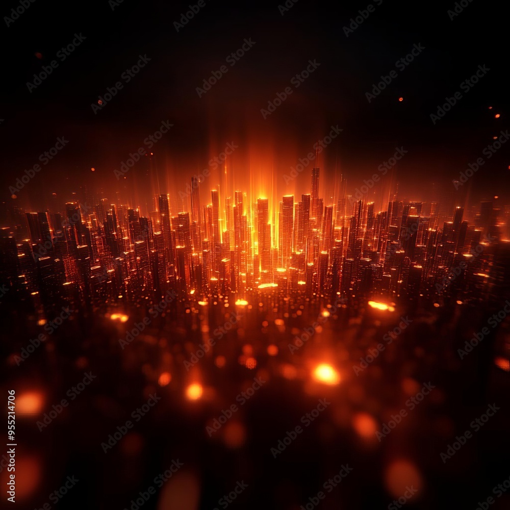 Dynamic city skyline glowing with fiery light, creating a futuristic and captivating atmosphere of energy and innovation. Dynamic city skyline glowing with fiery light, creating a futuristic and captivating atmosphere of energy and innovation.