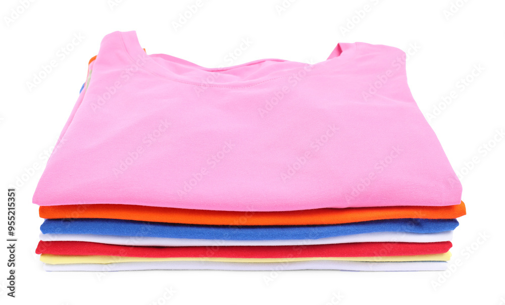 Stack of colorful clothes isolated on white Stack of colorful clothes isolated on white