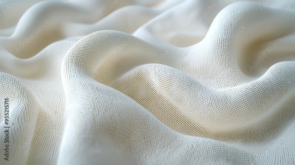 Close-up of soft flowing white fabric with delicate texture and elegant waves, creating a serene and luxurious feel Close-up of soft flowing white fabric with delicate texture and elegant waves, creating a serene and luxurious feel