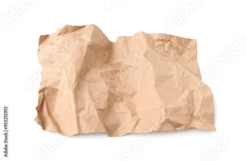 Crumpled kraft paper sheet isolated on white