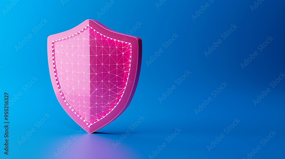 Pink shield with a digital pattern on a blue background representing cybersecurity and data protection. Modern technology concept. Pink shield with a digital pattern on a blue background representing cybersecurity and data protection. Modern technology concept.