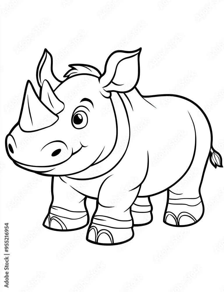 Fototapeta premium Beautiful Rhino Coloring Page, Rhinoceros Colouring Design for Your Corporate Books and Business Graphic Resource or Creative Project, Ai Generative