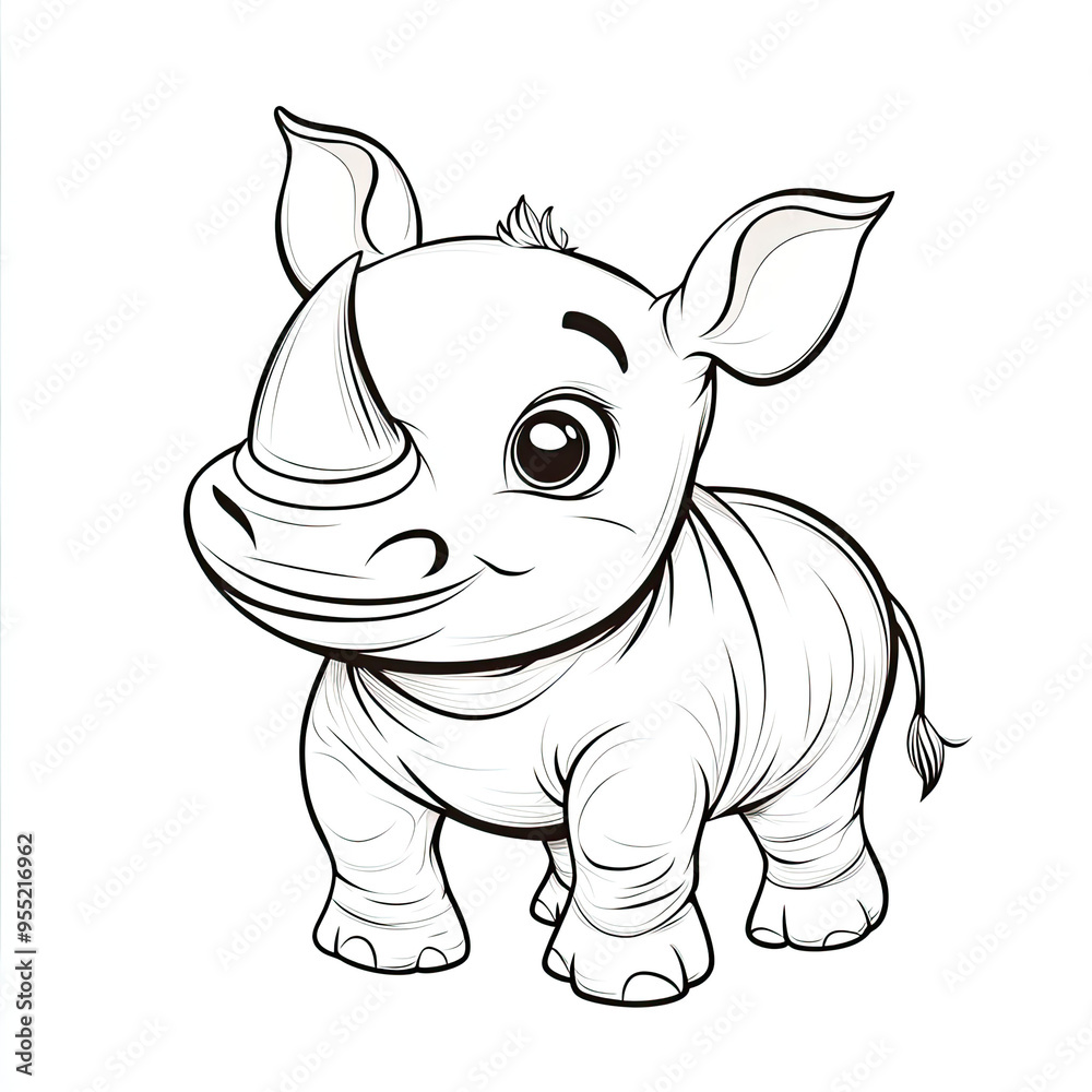 Fototapeta premium Beautiful Rhino Coloring Page, Rhinoceros Colouring Design for Your Corporate Books and Business Graphic Resource or Creative Project, Ai Generative