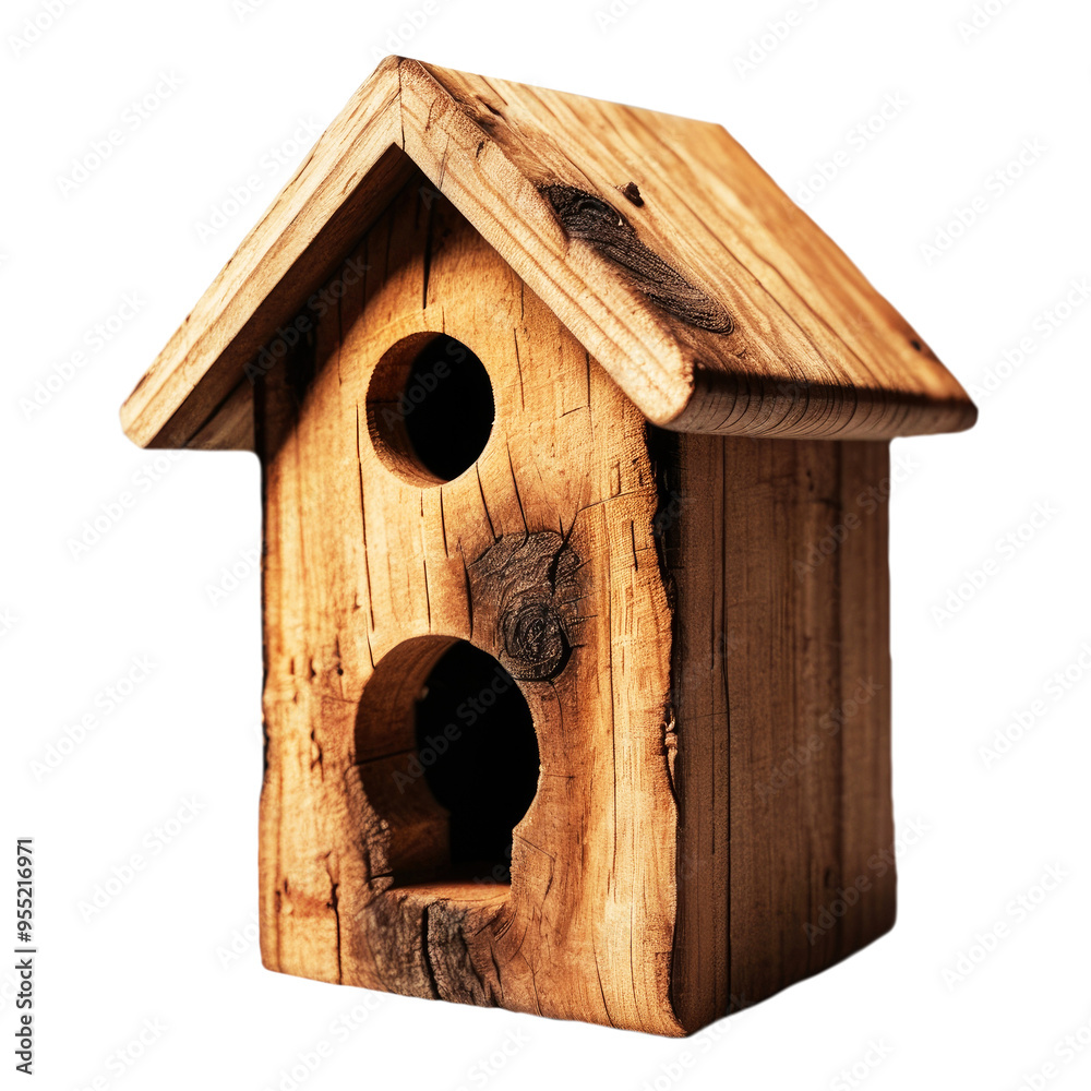 One wooden birdhouse close-up on white and transparent background. PNG. One wooden birdhouse close-up on white and transparent background. PNG.
