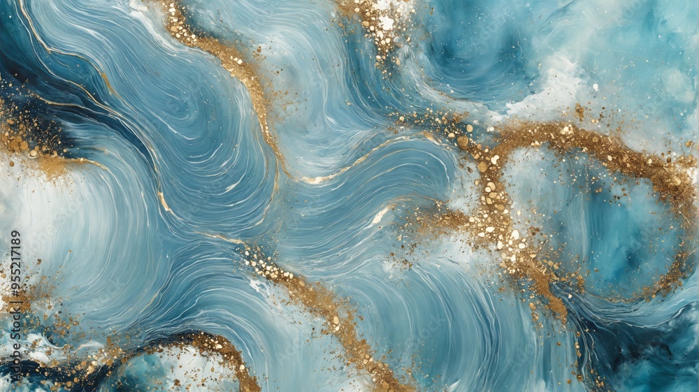 Fototapeta premium Abstract painting blue gold color scheme background mix Abstract