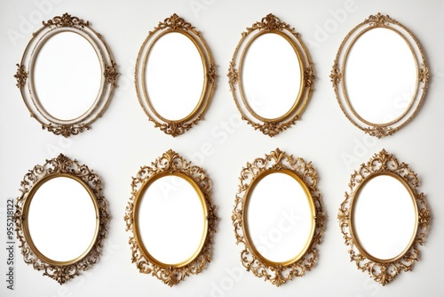 Collection nine oval-shaped frames different styles designs are