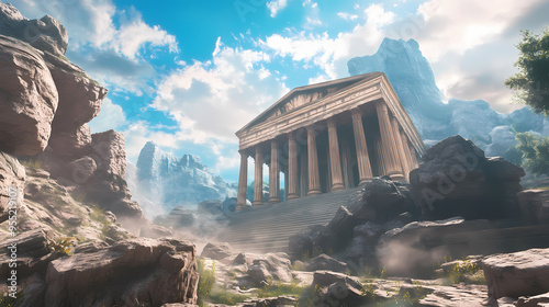 Lifelike greek temple battlefield for battles video game, fighting video game background, digital visuals for game, video game arena background, 3d roman temple background. Temple. Illustration
