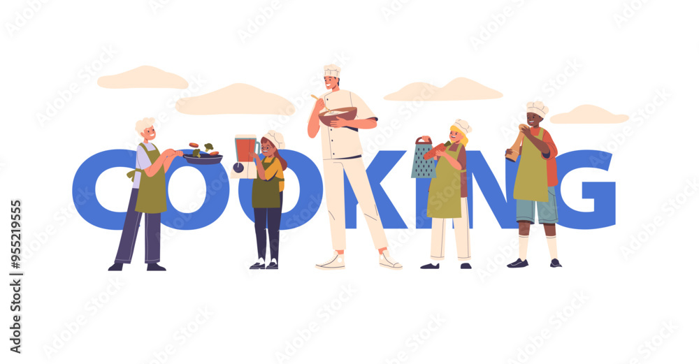 Kids Chefs Engaged In A Fun Cooking Class With Tutor Children Display