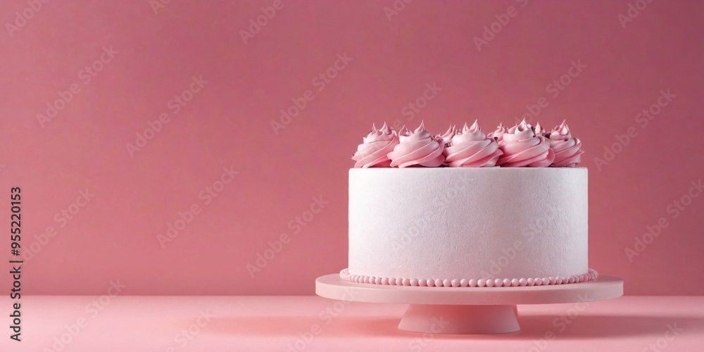 White cake pink stand round has smooth texture 3D illustration White cake pink stand round has smooth texture 3D illustration