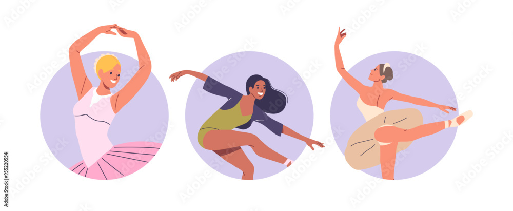 Isolated Vector Round Icons Or Avatars With Cartoon Ballerina Characters Dancing Gracefully Ballet Dance Isolated Vector Round Icons Or Avatars With Cartoon Ballerina Characters Dancing Gracefully Ballet Dance