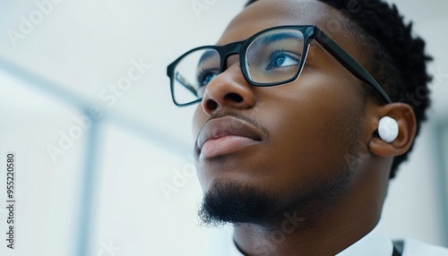 Happy business man listening to a discussion in an office,Engaged Businessman Actively Listening in Office Meeting: AI-Generated Concept Illustrating Workplace Culture, Labor Day, and Professional Ded photo