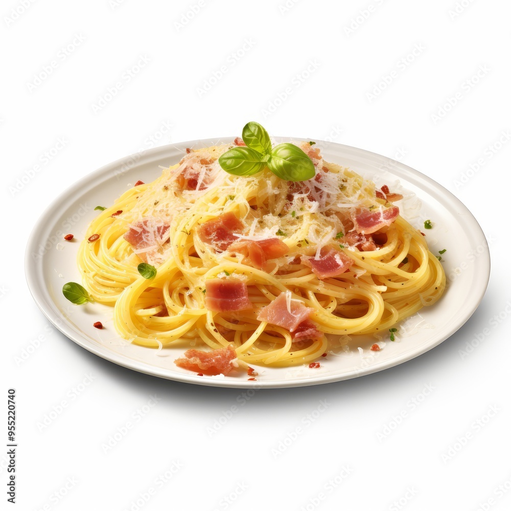 spaghetti carbonara isolated on white spaghetti carbonara isolated on white