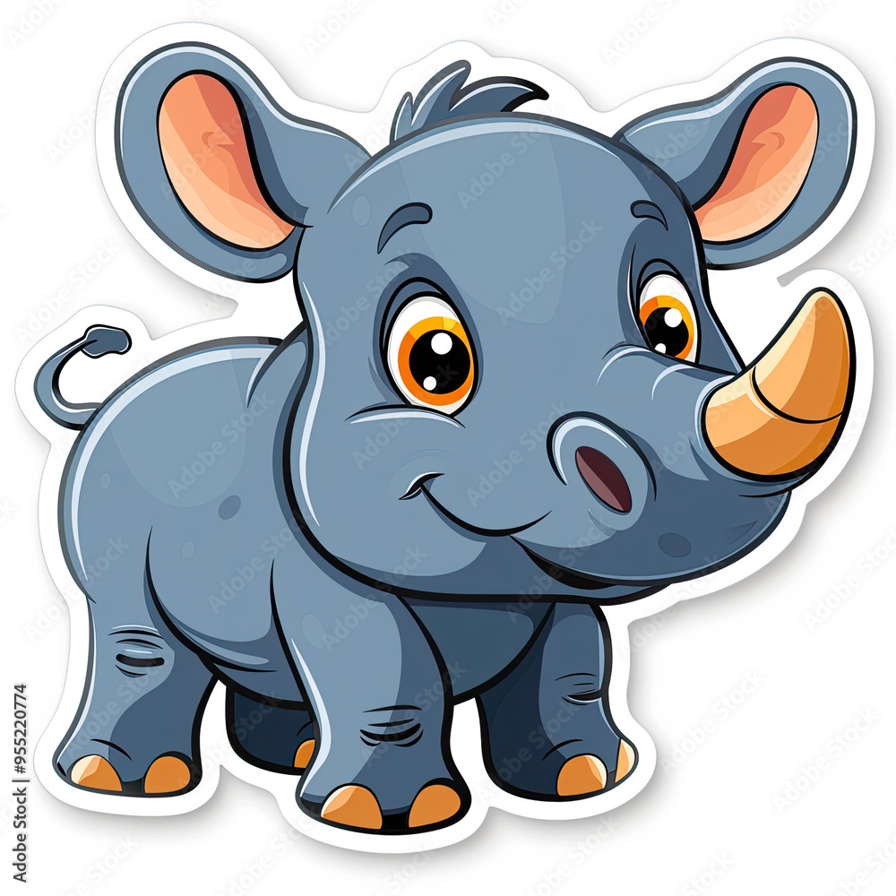 Fototapeta premium Beautiful Colored Stickers with Rhino Design, Rhinoceros Graphic Resource for Creative Project, Ai Generative