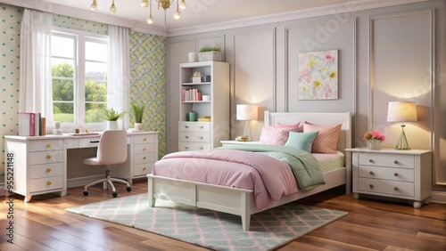 Wallpaper Mural Clean lines and soft hues come together in this youthful bedroom furniture set, boasting a cozy bed, slender Torontodigital.ca